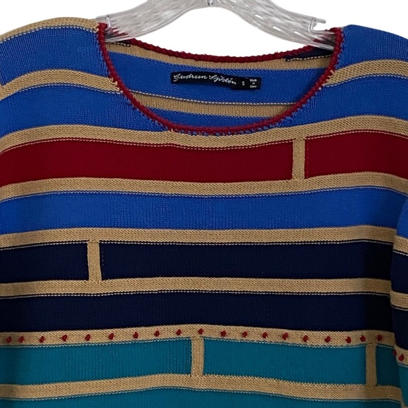 Gundrun Sjoden Striped Knit Sweater Small Organic Cotton Colorful Holiday - Picture 2 of 7